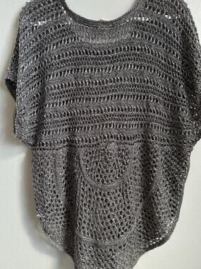 Y2K MUDD crochet knit top Gray Beachy Short Sleeve Boho Festival Grunge L 90s